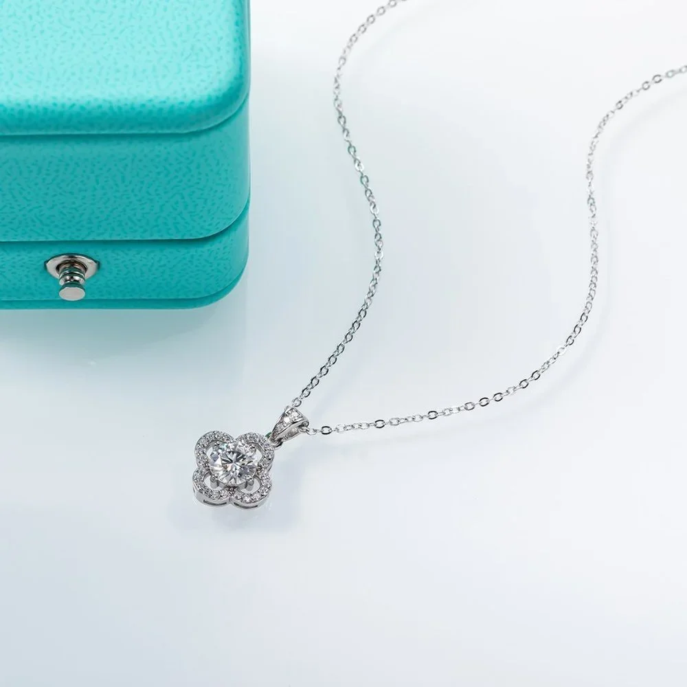 Certified 1ct. t.w. Moissanite Diamond Clover Halo Pendant Necklace NEW